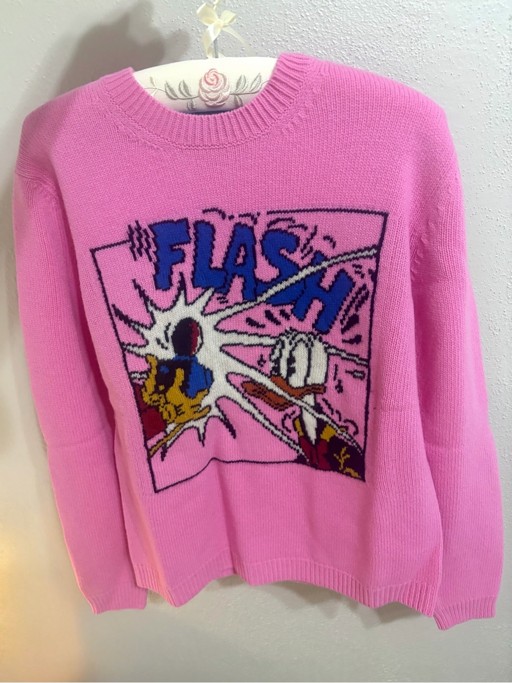 Gucci x Disney Pink Knit Crewneck with Navy Graphic Size: S